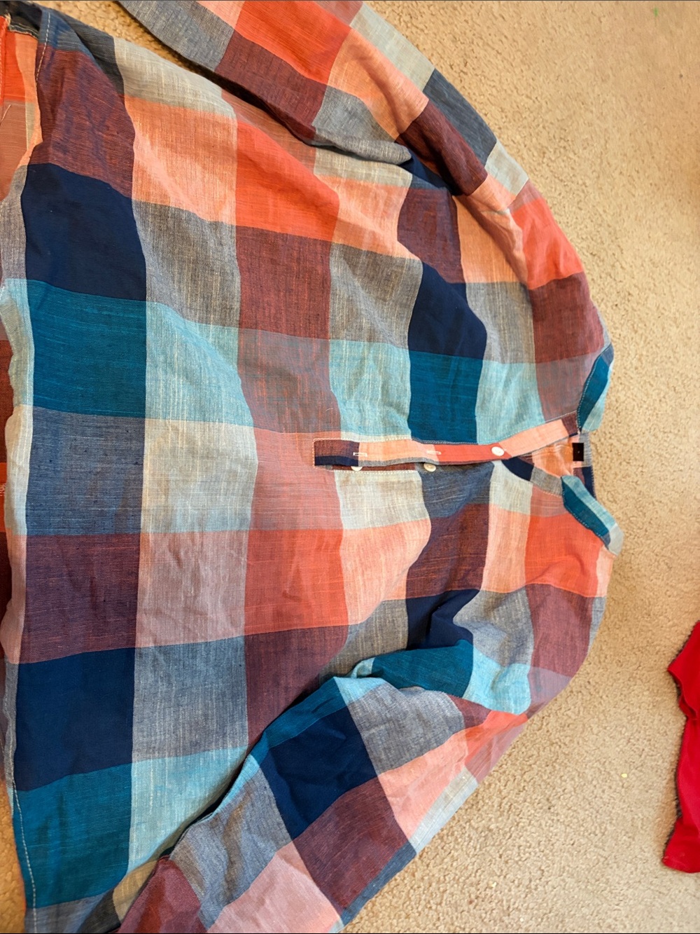 SHEIN Colorblock Plaid Button-Up Shirt in Teal, Coral, Navy